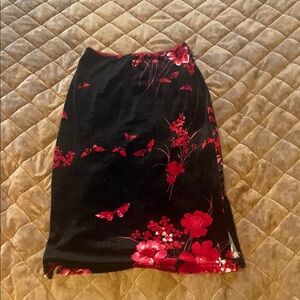 Floral Black and Red Velvet Skirt - small